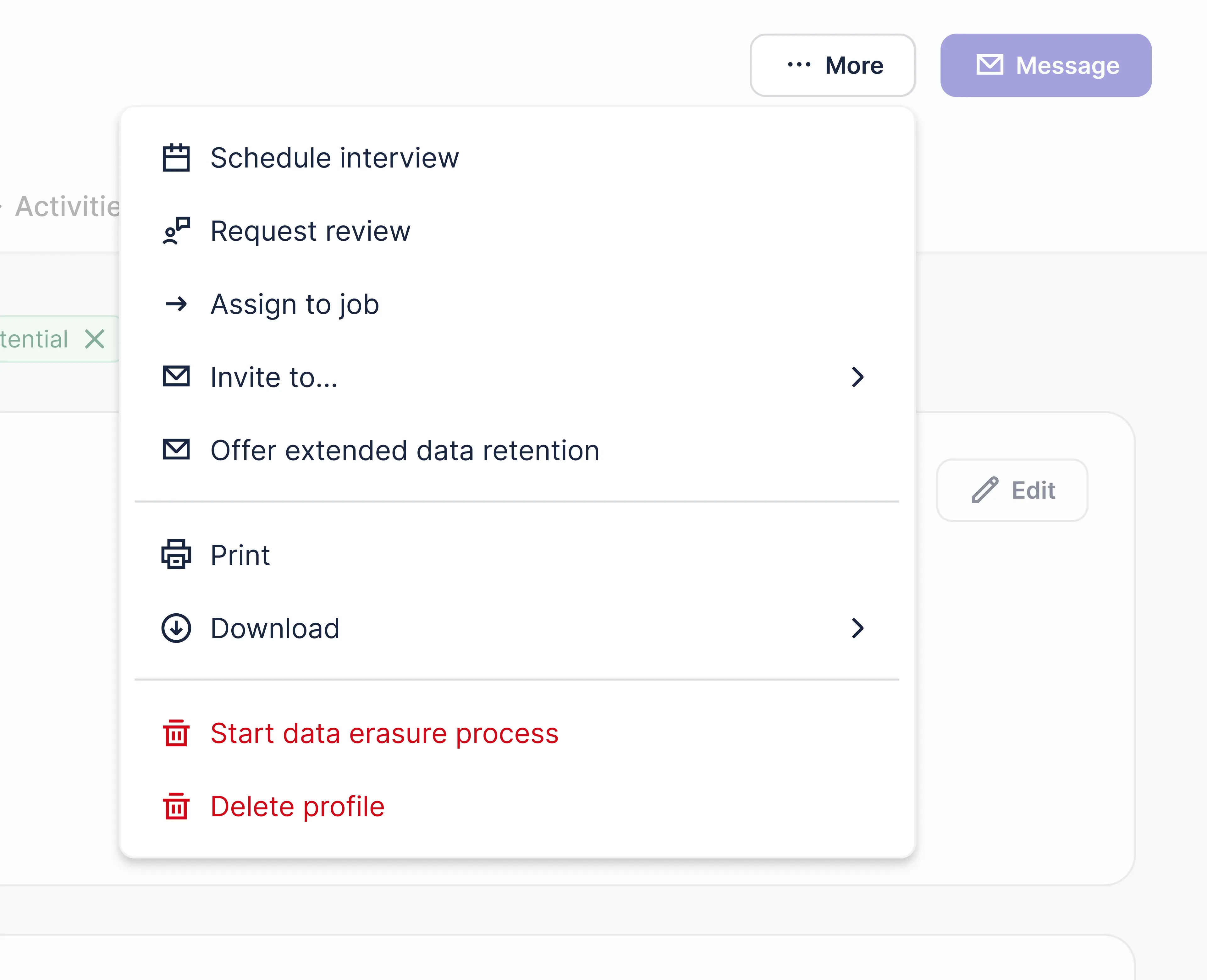 Bottom navigation for quick access to other candidate profiles