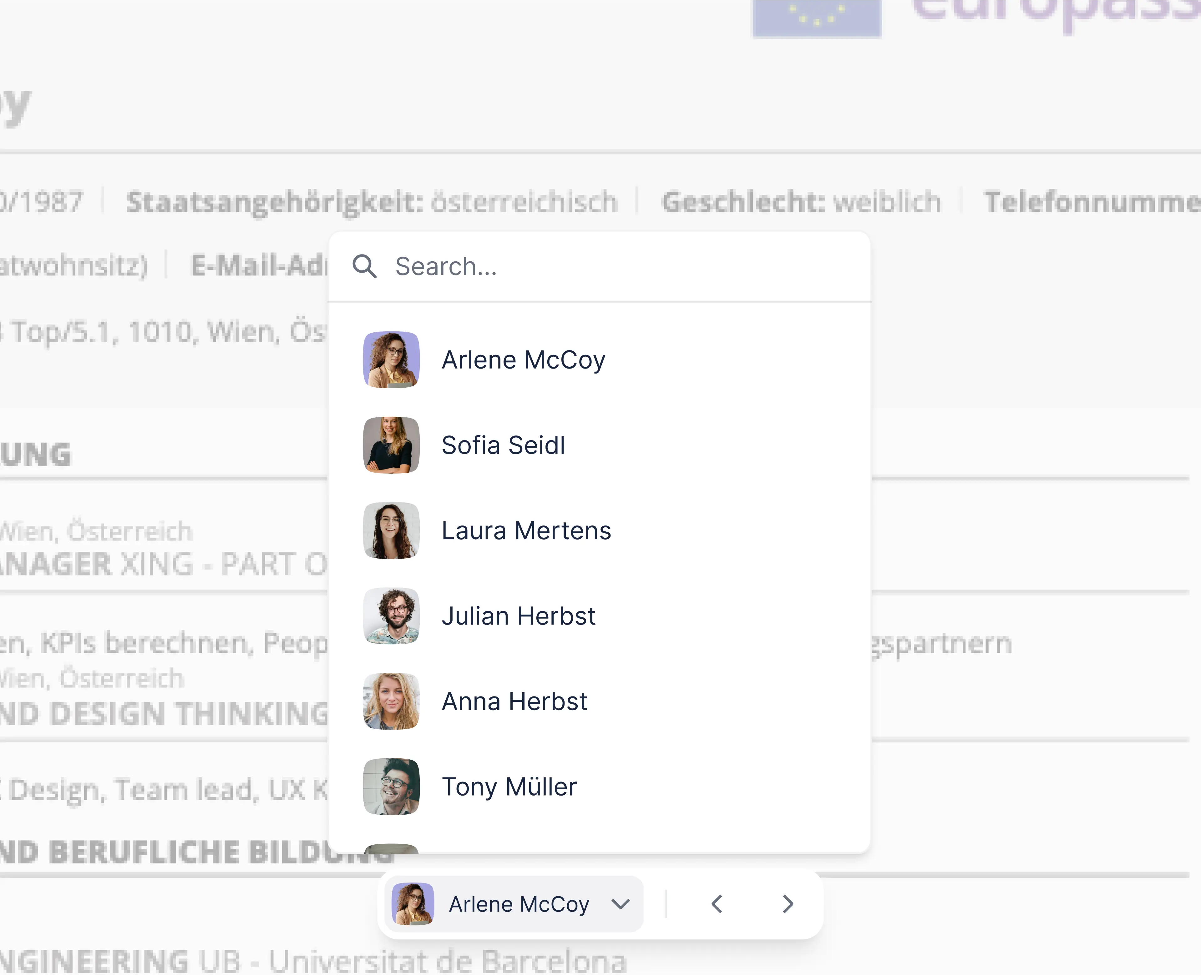 Bottom navigation for quick access to other candidate profiles