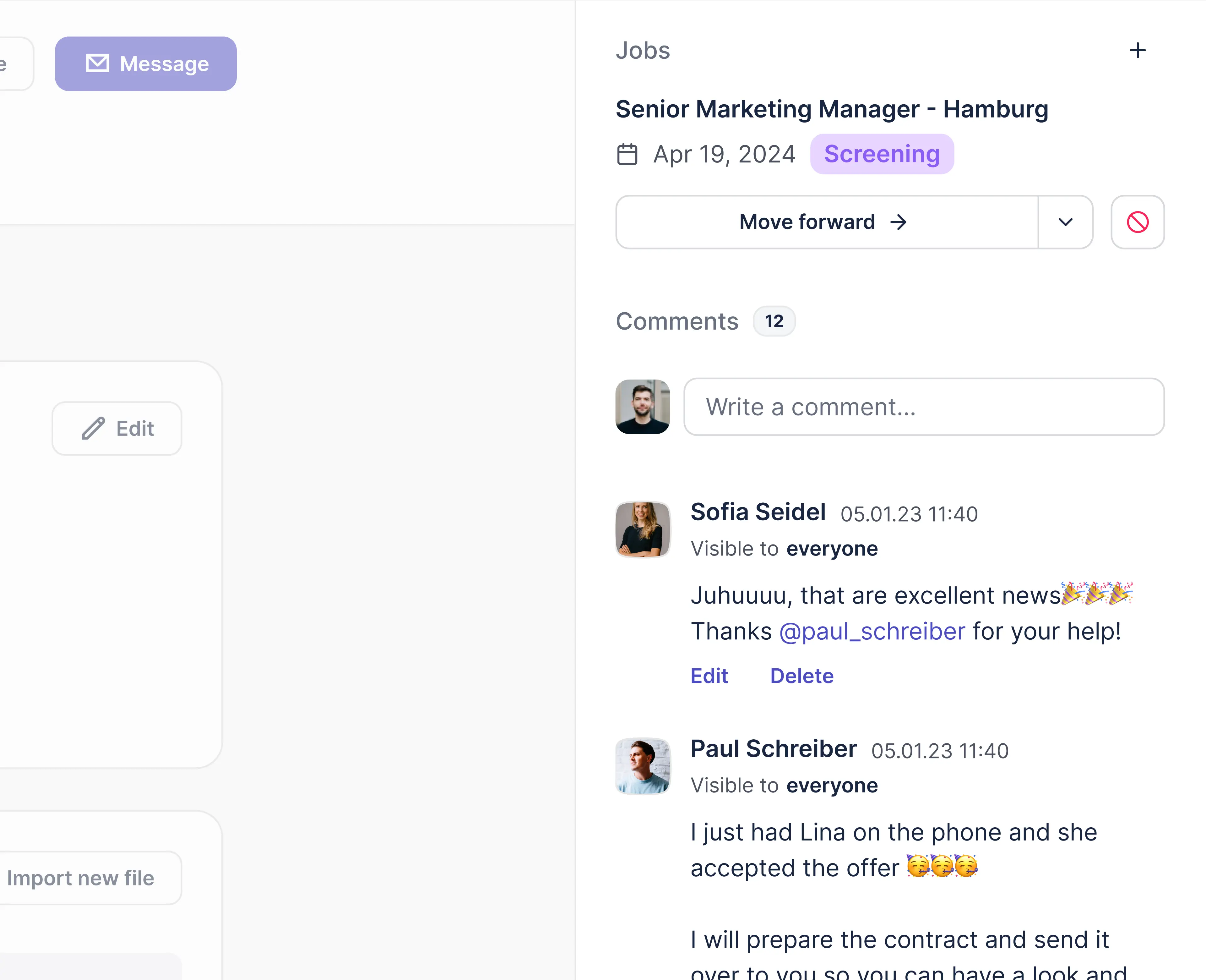 Detail view of the new sidebar