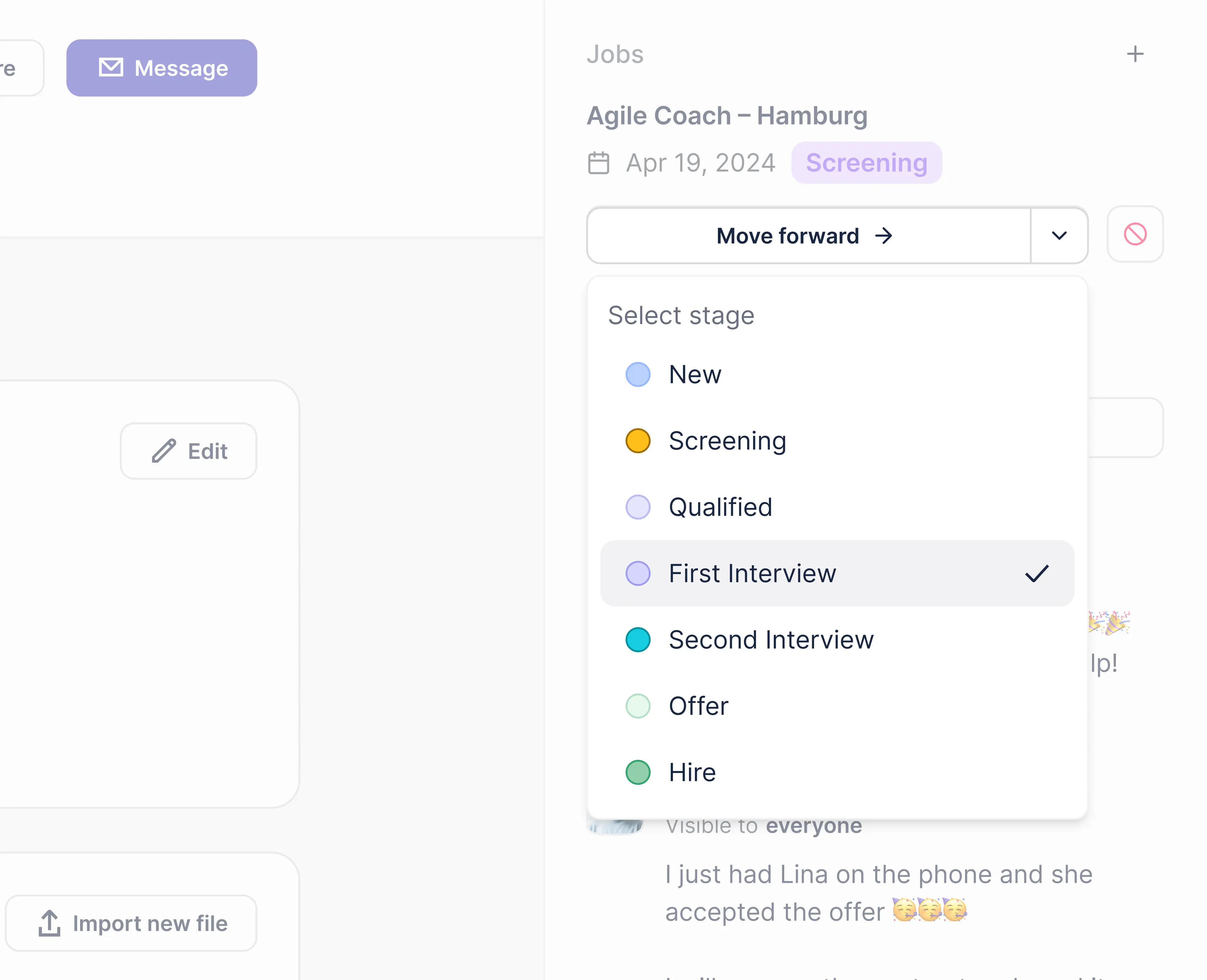 Status changes are now easily accessible via dropdown