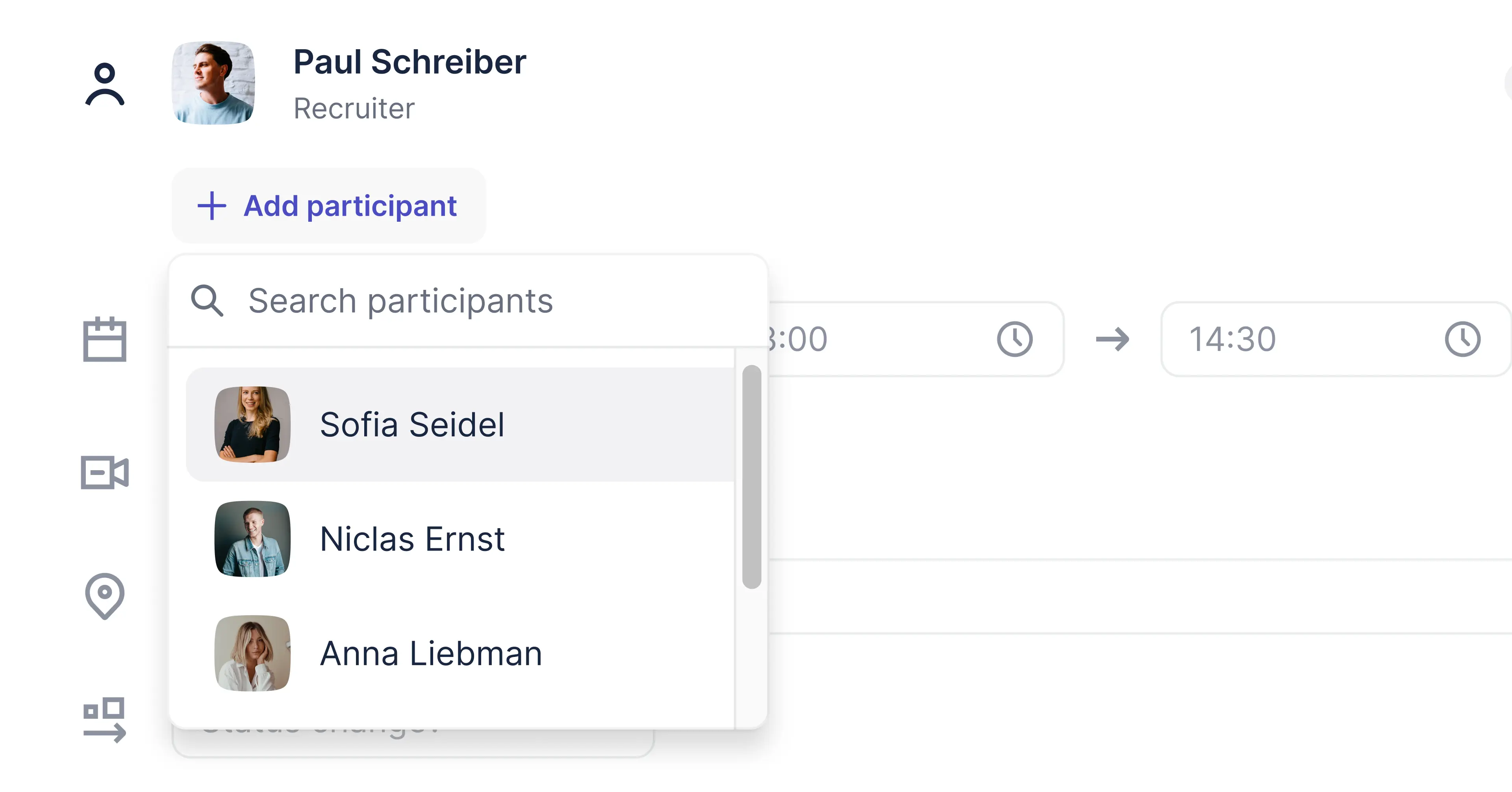 The search input helps users find participants more easily
