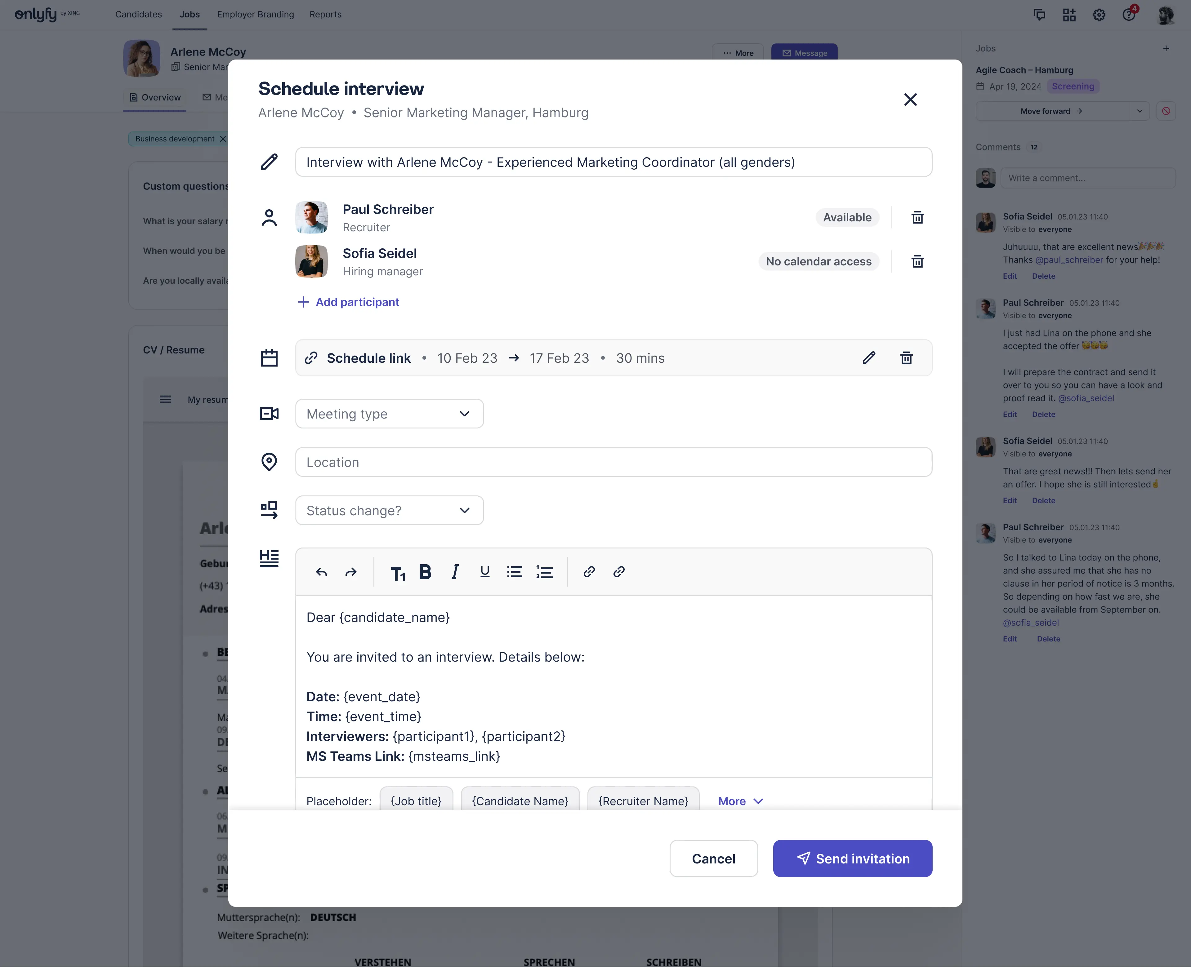 The new candidates list with the table as core feature