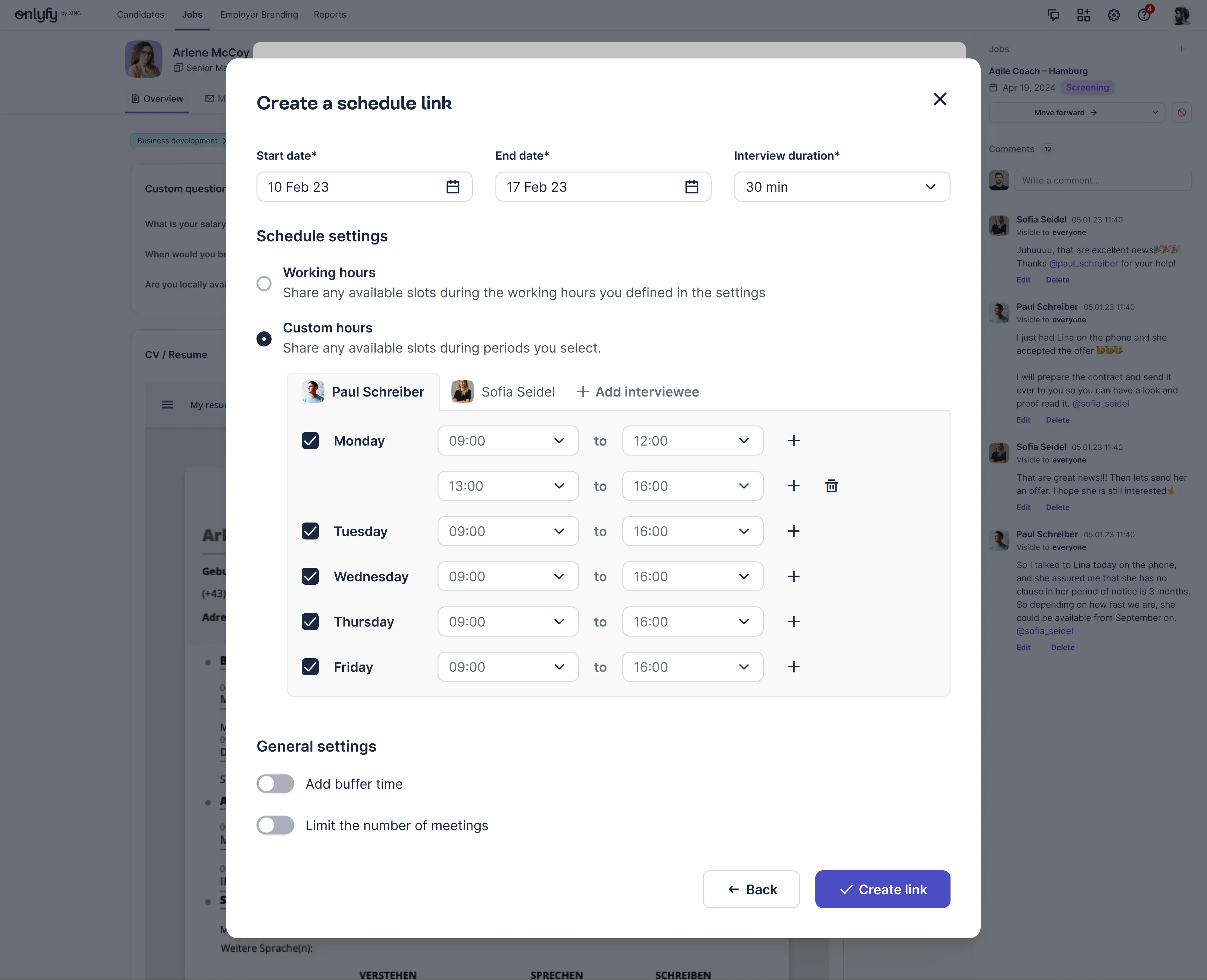 The new 'Schedule Link' feature
