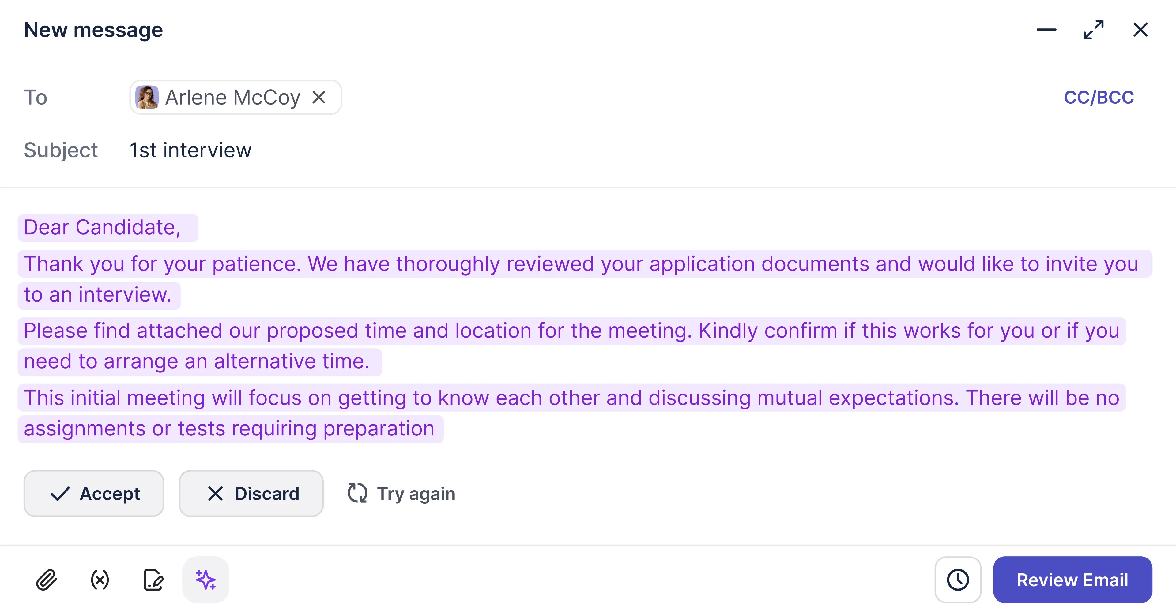 The AI-generated content needs to be explicitly accepted or rejected by the user