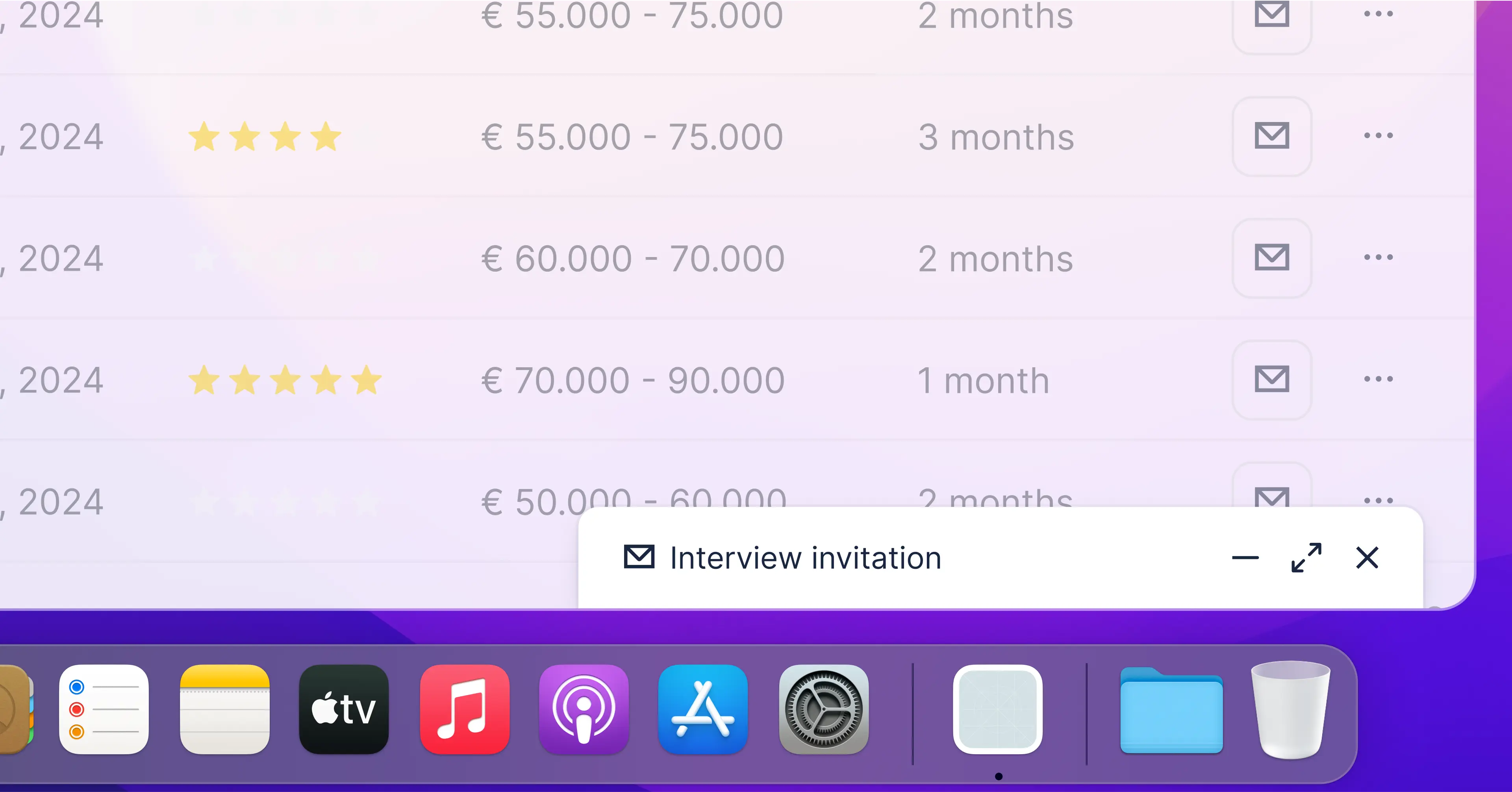 Minimized message modal pinned to the bottom of the screen
