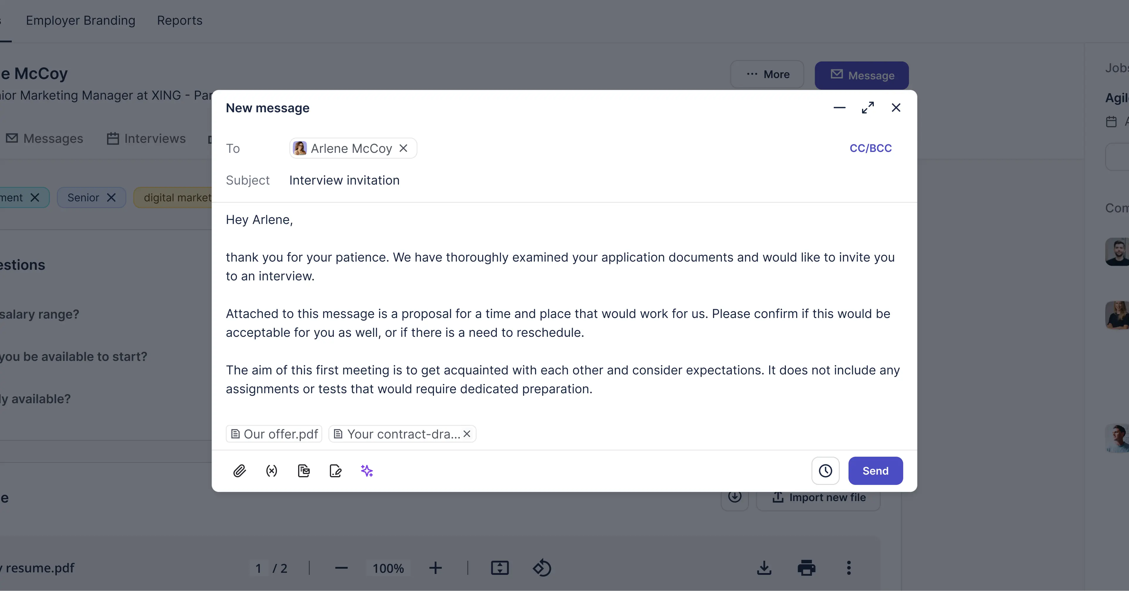 Redesigned message modal with inline inputs for a more fluid feel