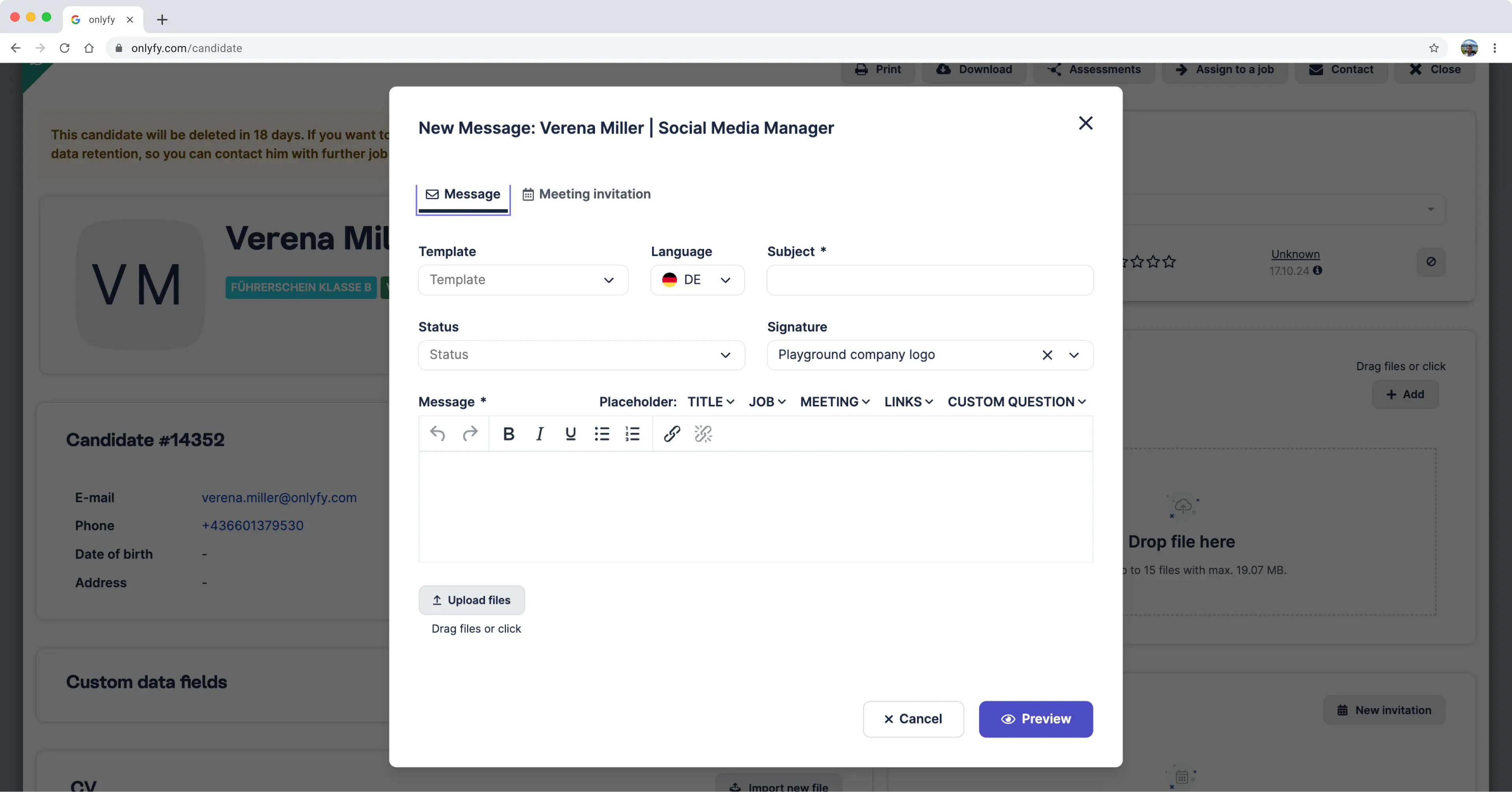 The current message modal
