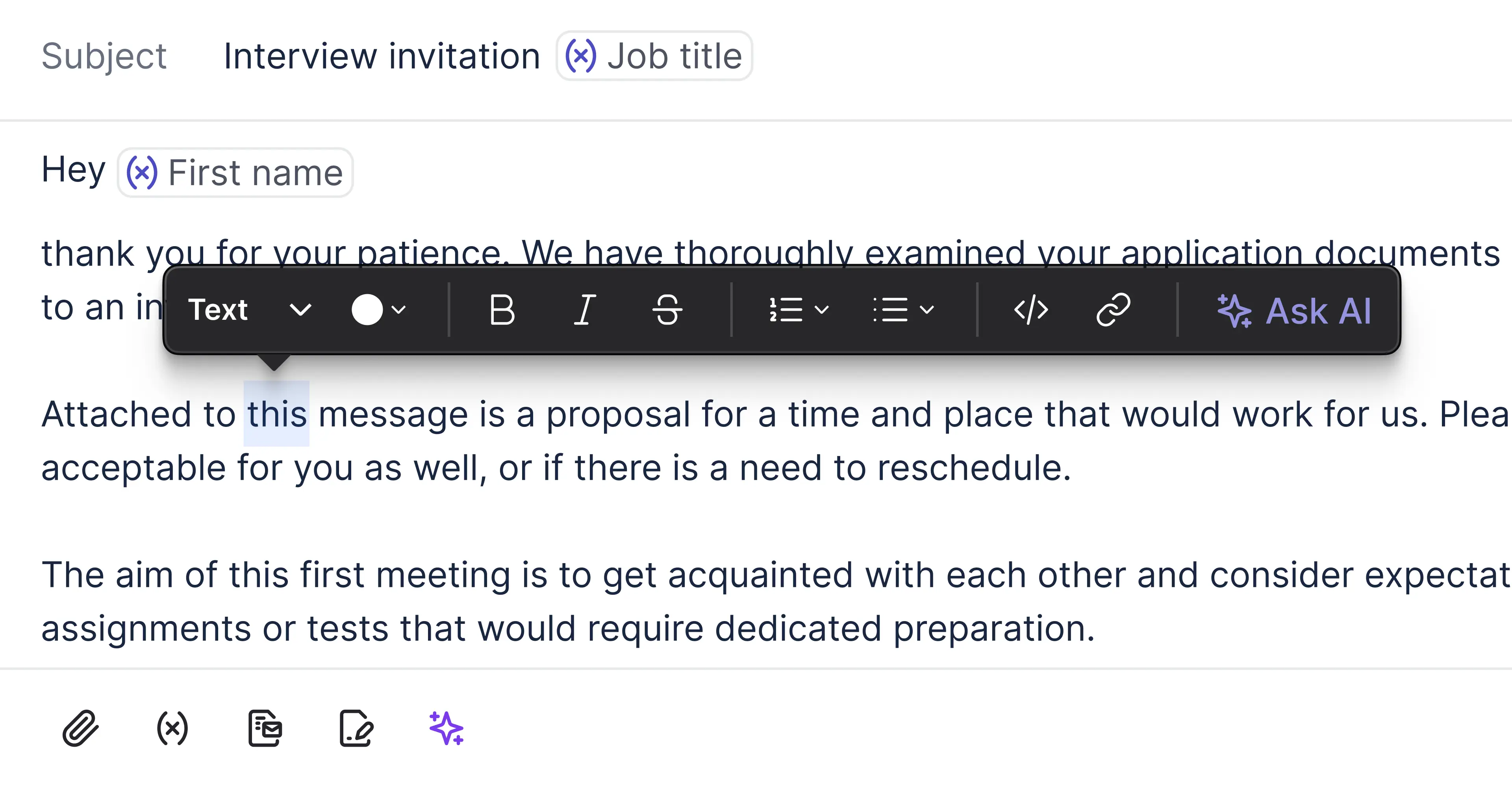 Floating toolbar for text formatting